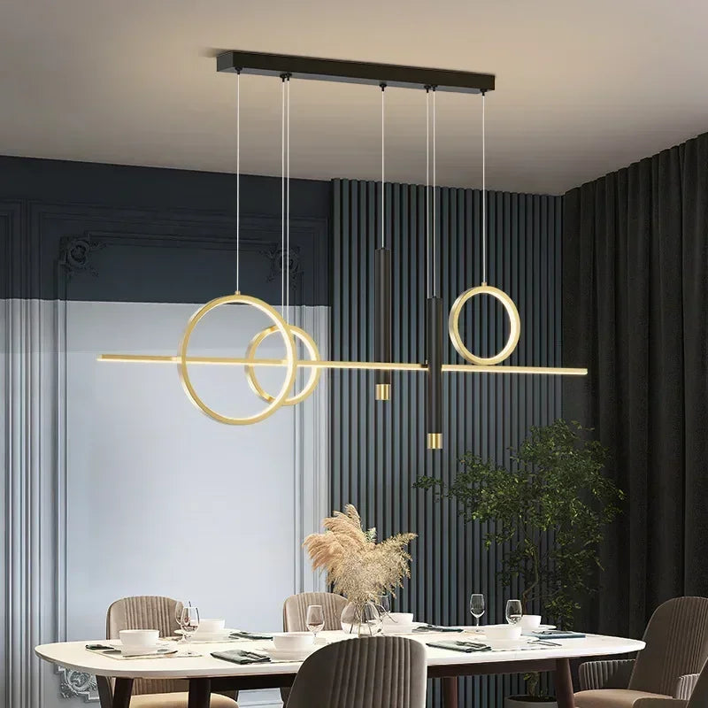 Suspension LED Minimaliste à Anneaux et Tubes – Lustre Suspendu Contemporain Mes Luminaires