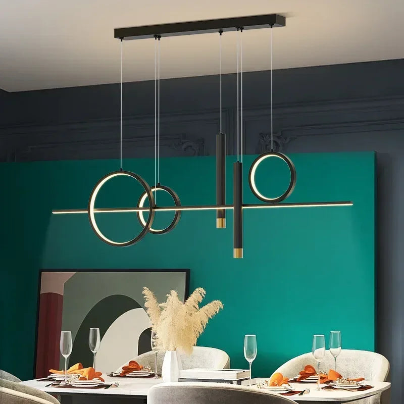 Suspension LED Minimaliste à Anneaux et Tubes – Lustre Suspendu Contemporain Mes Luminaires