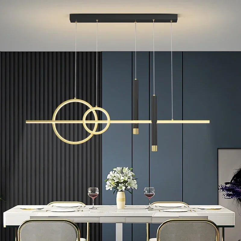 Suspension LED Minimaliste à Anneaux et Tubes – Lustre Suspendu Contemporain Mes Luminaires