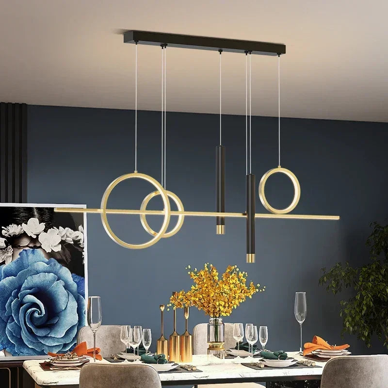 Suspension LED Minimaliste à Anneaux et Tubes – Lustre Suspendu Contemporain Mes Luminaires