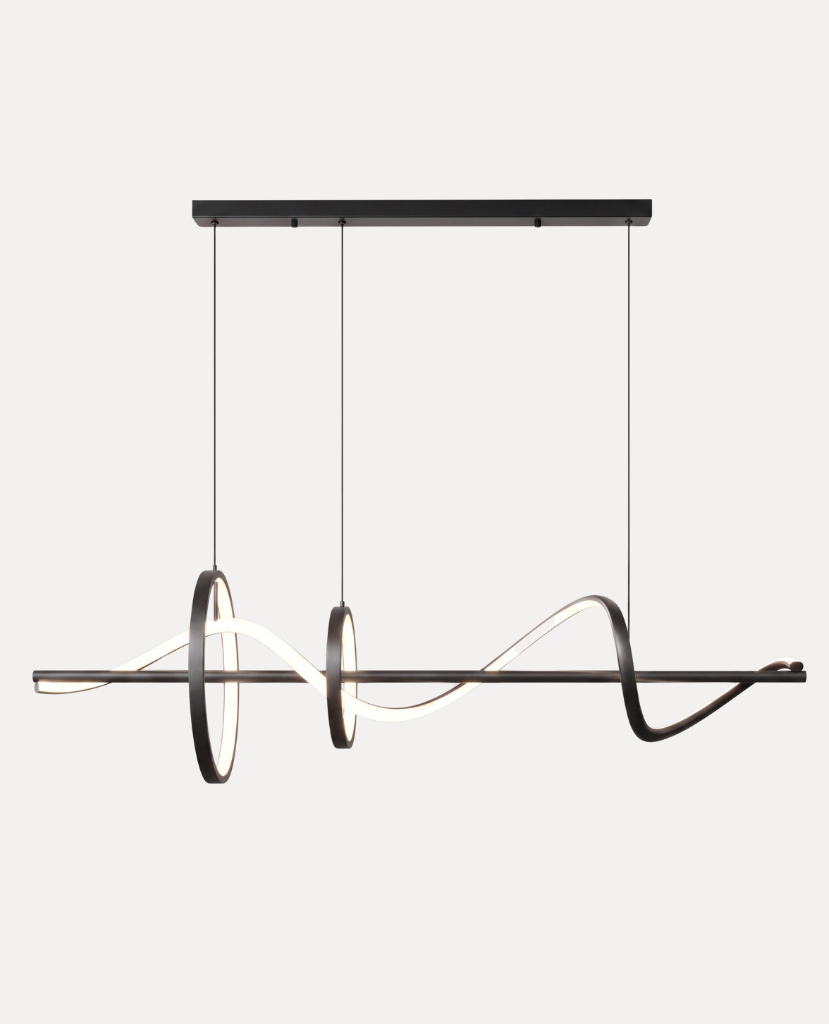 Suspension LED pour Îlot de Cuisine Design – Lustre Linéaire Noir à Cercles Mes Luminaires