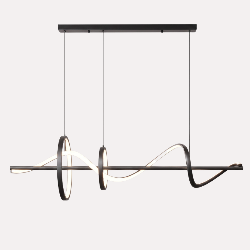 Suspension LED pour Îlot de Cuisine Design – Lustre Linéaire Noir à Cercles Mes Luminaires