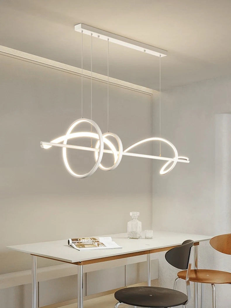 Suspension LED pour Îlot de Cuisine Design – Lustre Linéaire Noir à Cercles Mes Luminaires