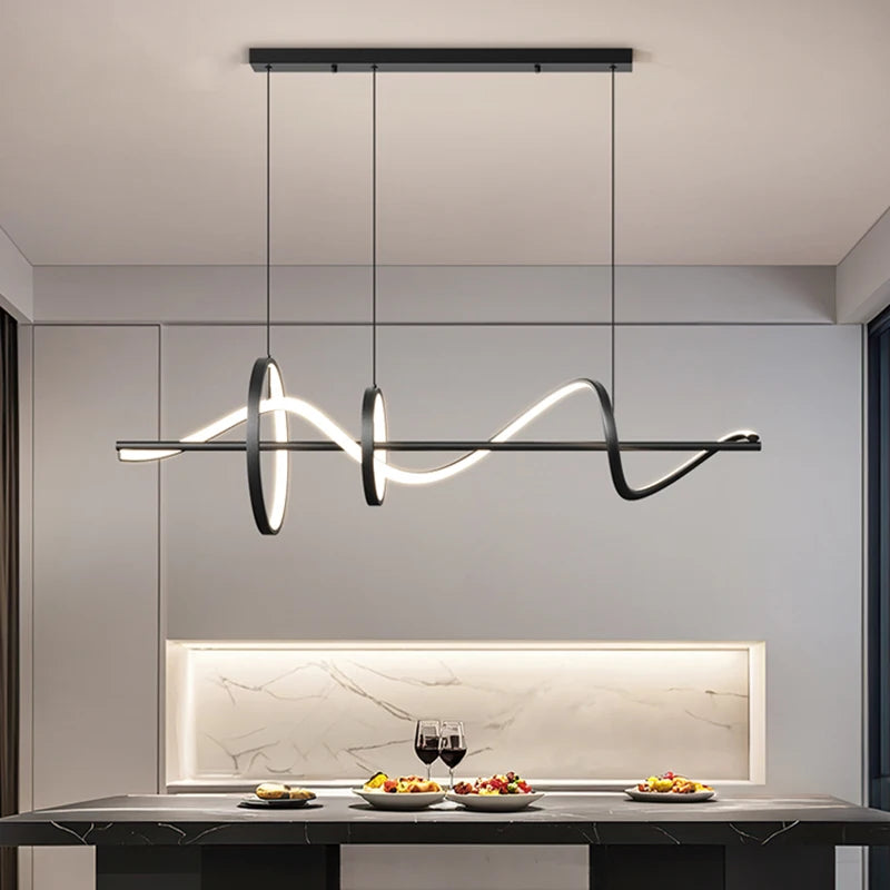 Suspension LED pour Îlot de Cuisine Design – Lustre Linéaire Noir à Cercles Mes Luminaires