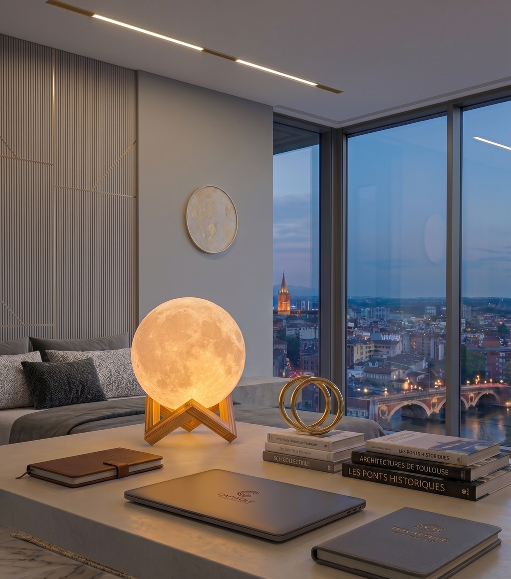 Veilleuse de Nuit "Pleine Lune" – Globe Lumineux 3D et Support en Bois Naturel Mes Luminaires
